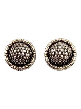 John Hardy Vintage Basketweave Button Clip-On Earrings 925 Sterling Silver